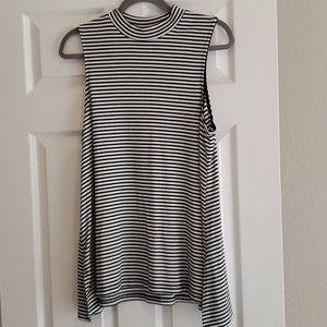 Mock neck ribbed striped tank